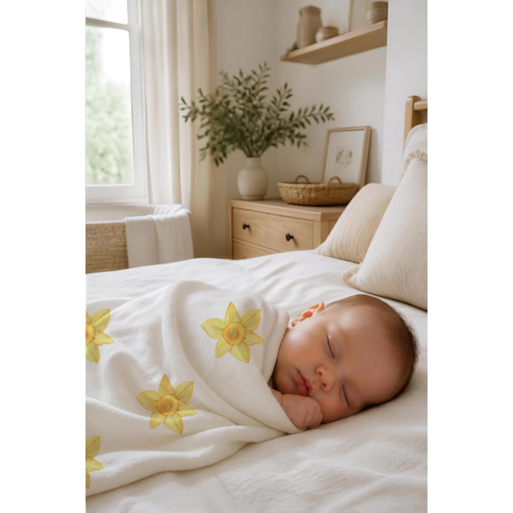 Watercolor Yellow Daffodil Baby Blanket Sustainable Minimalist Handmade